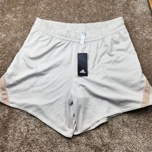 Adidas Womens Mesh Athletic Shorts Off-White Orange Logo Size Large NWT